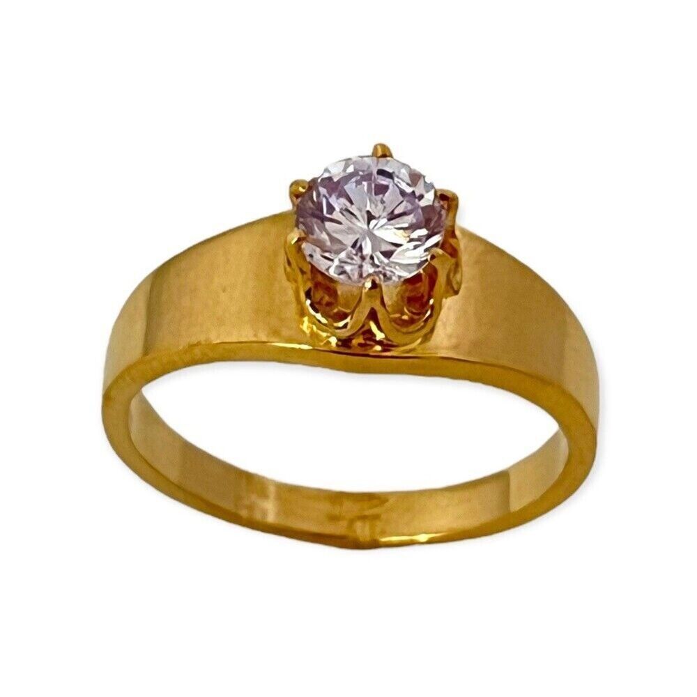 Vintage 1970s Ring Size 7 Clark Coombs Lavender CZ Solitaire Gold Plated - 14L